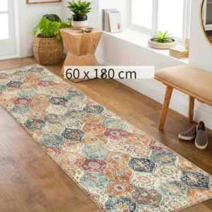 1 Stück Böhmischer Marokkanischer Druck Küchen Teppich, Saugfähig Rutschfest Einfach zu Reinigen Matte, Dekorativer Bodenteppich, Polyester, Maschinenwaschbar, Rechteckig, Leicht, PVC-Rückseite, Maschinengefertigt