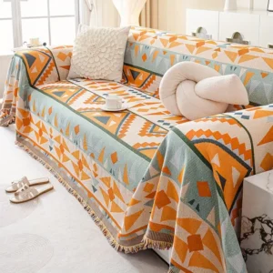 Boho Chic Garn-gefärbter Chenille Sofa Überwurf mit Quasten – 1-teiliger Haustierfreundlicher Universal Couchschutz, Maschinenwaschbarer Möbelschutz für Büro, Wohnzimmer Dekor, Polyester (300-350g)