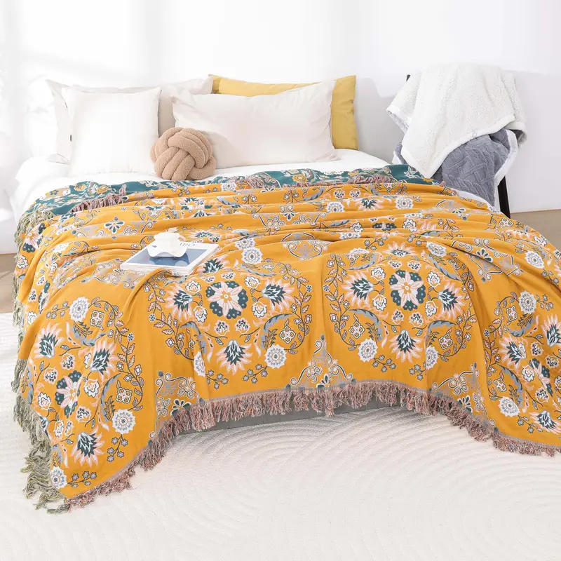 Boho-Chic Sofa-Wurf-Decke, 1 Stück Bunte Boho-Blumen-Tassel-Doppel-Seite Sofa-Wurf-Decke - Weich, Bequem, Saisonale Sommer-Quilt mit Coolen Design – Bild 2