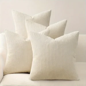 4er-Set Bocwre Ultra-Weiche Cord-Kissenbezüge - Boho-Chic Gestreiftes Design, Einfarbig, Reißverschluss - Maschinenwaschbar für Sofa, Bett, Wohnzimmer & Auto-Dekor, Dekorative Kissen