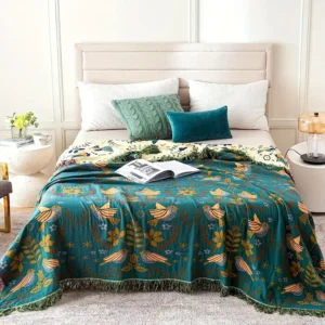 Bohème-Floralmuster-Wurfdecke mit Quasten - Umkehrbar, Vielzweck-Polyester-Wurf für Couch, Sofa, Bett - Boho-Heimdekoration, Weiche gestrickte Zweilagengarne, >500g Gewicht, Ideales Geschenk