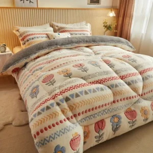 1 Stk. Bohemian-Stil Dicker Winterdecke - Weich, Warm, Schneeflocken-Fleece mit Lebendigen Blumen- & Geometrischen Mustern, Maschinenwaschbar, Perfekt für Schlafzimmer oder Hotelzimmer, Hotelzimmer-Essentials | Lebendige Bettdecke | Maschinenwaschbare Steppdecke