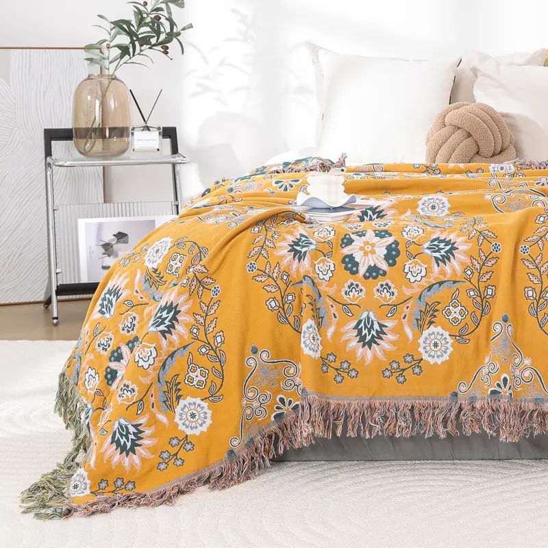 Boho-Chic Sofa-Wurf-Decke, 1 Stück Bunte Boho-Blumen-Tassel-Doppel-Seite Sofa-Wurf-Decke - Weich, Bequem, Saisonale Sommer-Quilt mit Coolen Design – Bild 4
