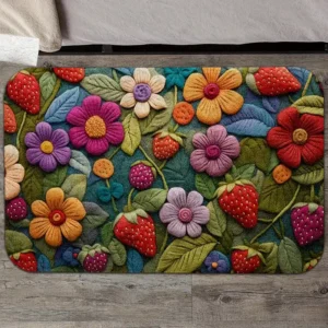 1 Stück Frühlingsblumen-Fußmatte - Rutschfest, buntes Sonnenblumenmuster, für drinnen und draußen, saugfähig, schmutzabweisend, für Schlafzimmer, Badezimmer, Küche, Eingangsbereich - Maschinenwaschbar, flauschiger Winterteppich, 1,2 cm Schwammteppich, 100 % Polyester