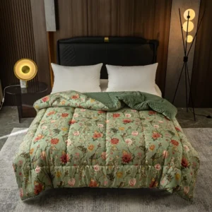 GEERI Ultra-Weiche Dicke Beanie Samt Bettdecken-Einsatz - Grüner Blumenranken-Druck, Warm & Gemütlich für Alle Jahreszeiten, Pflegeleicht, Verschiedene Größen Verfügbar, Perfekt für Moderne oder Charmante Schlafzimmerdekoration, Vielseitige Bettdecke | Blumen-Bettbezug | Gesteppte Handwerkskunst, Schlafzimmerzubehör